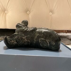 Wolf Sculpture Eskimo on a whale. Wolf Original.